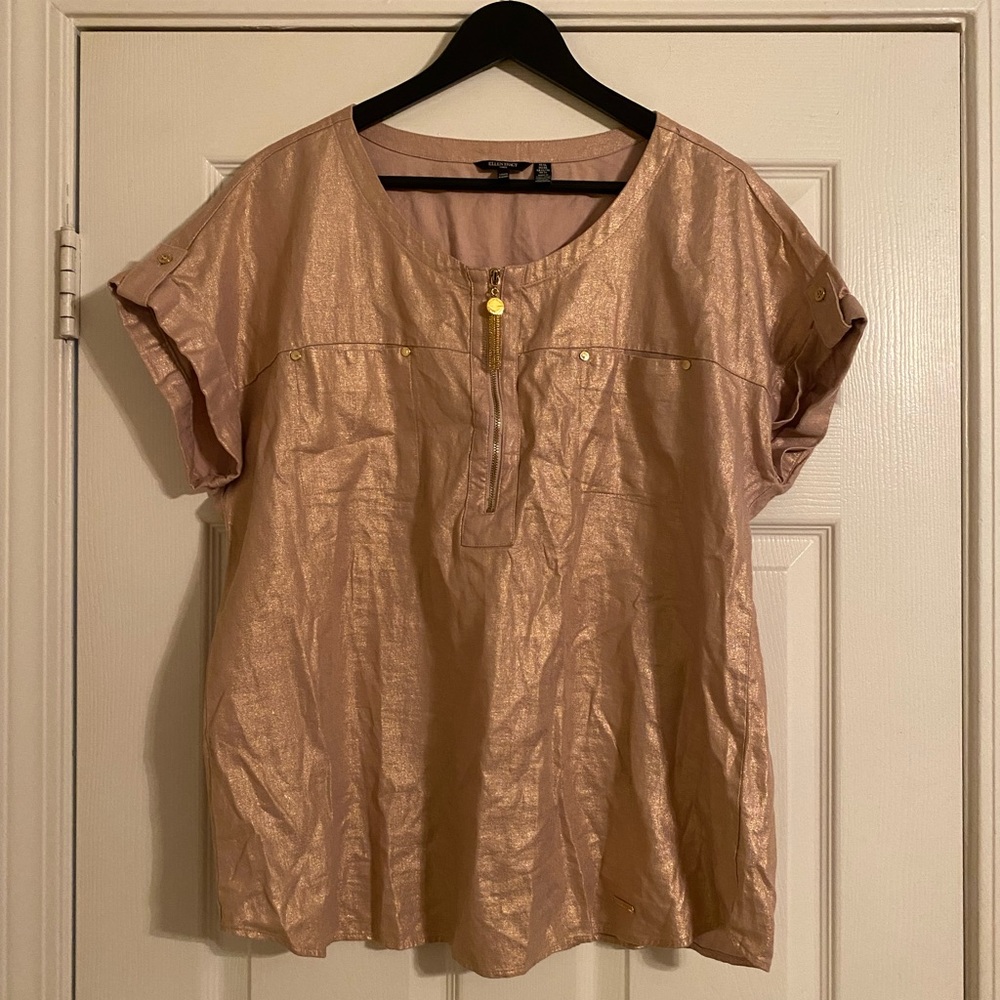 Ellen Tracy Pink Linen Blend Shirt. Women’s. Short Sleeve. Shimmer. XL.
